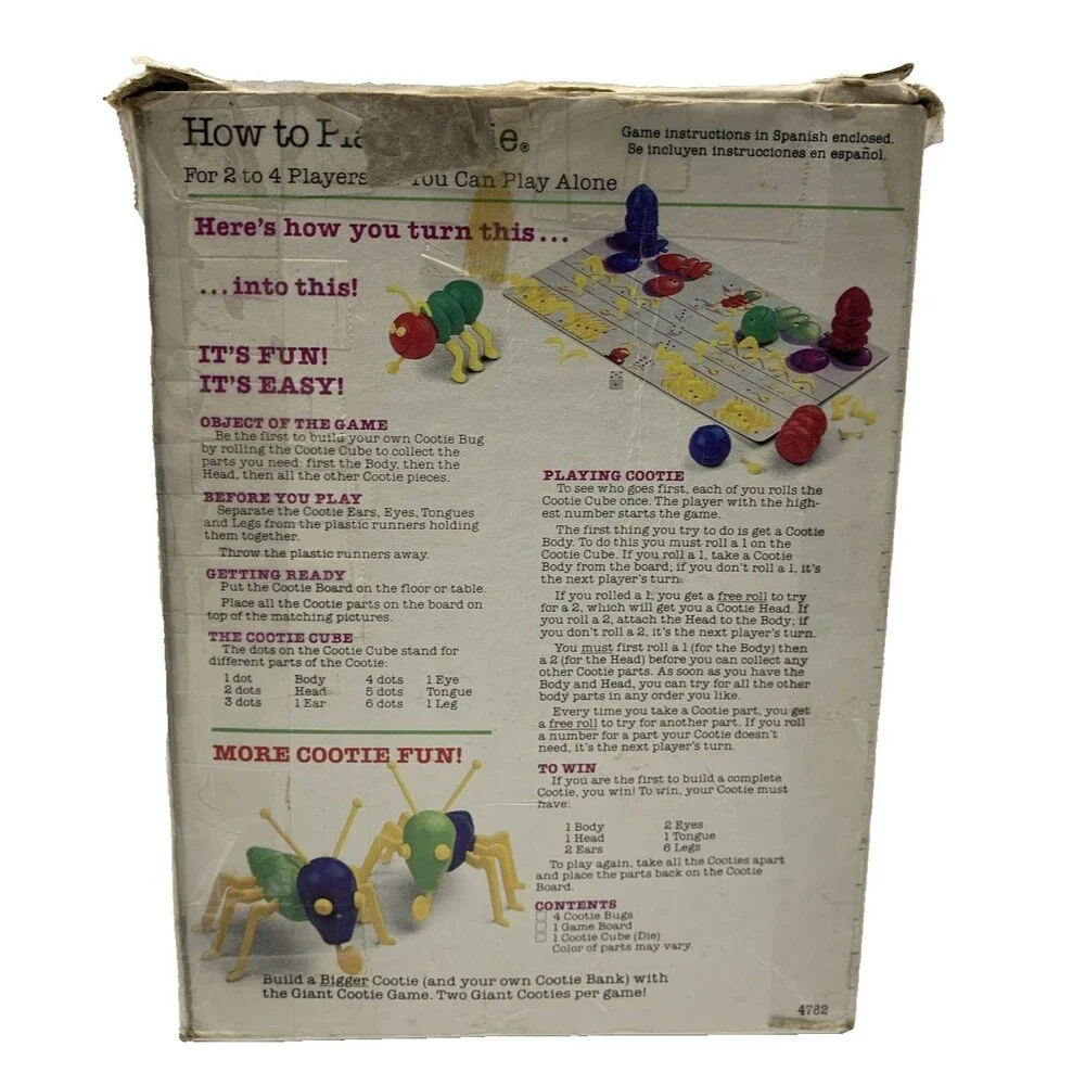 Cootie Game Incomplete Parts 1986 Made in USA